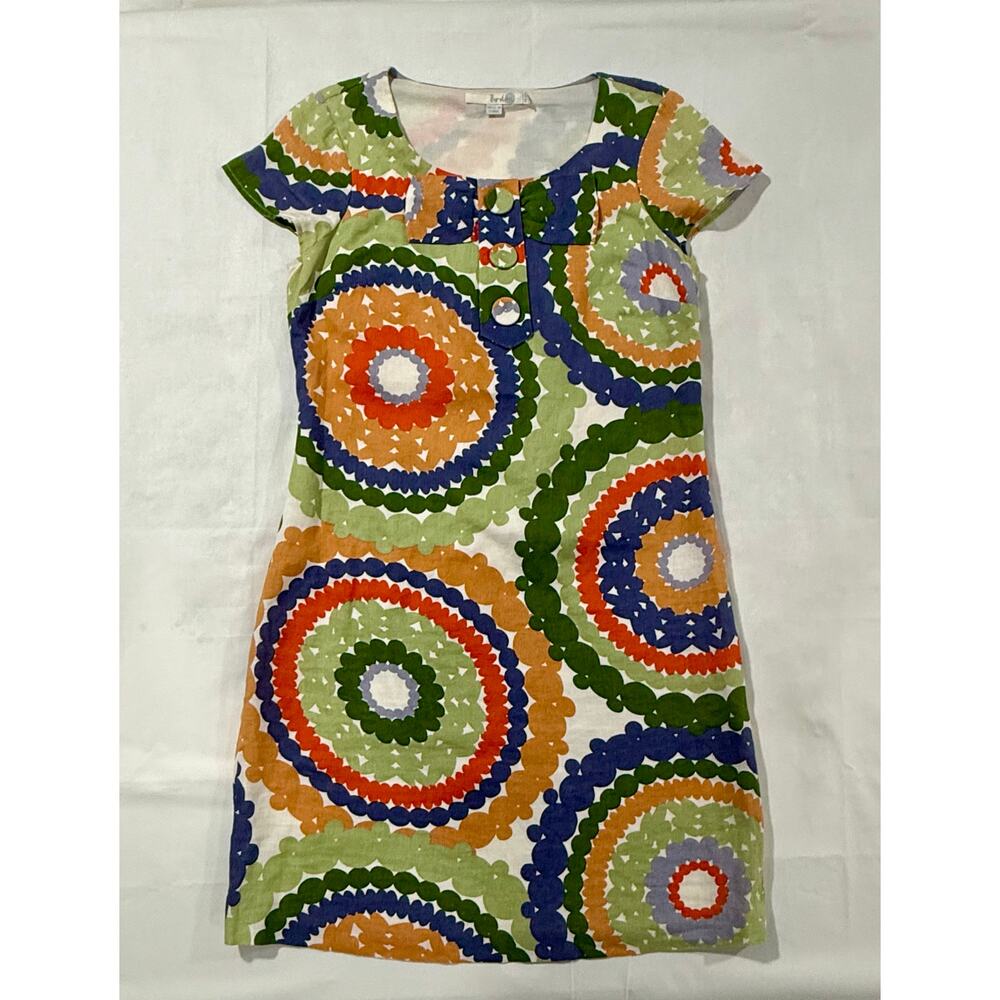 Boden Dress Twiggy Linen Retro Print Shift Dress Size 6 US